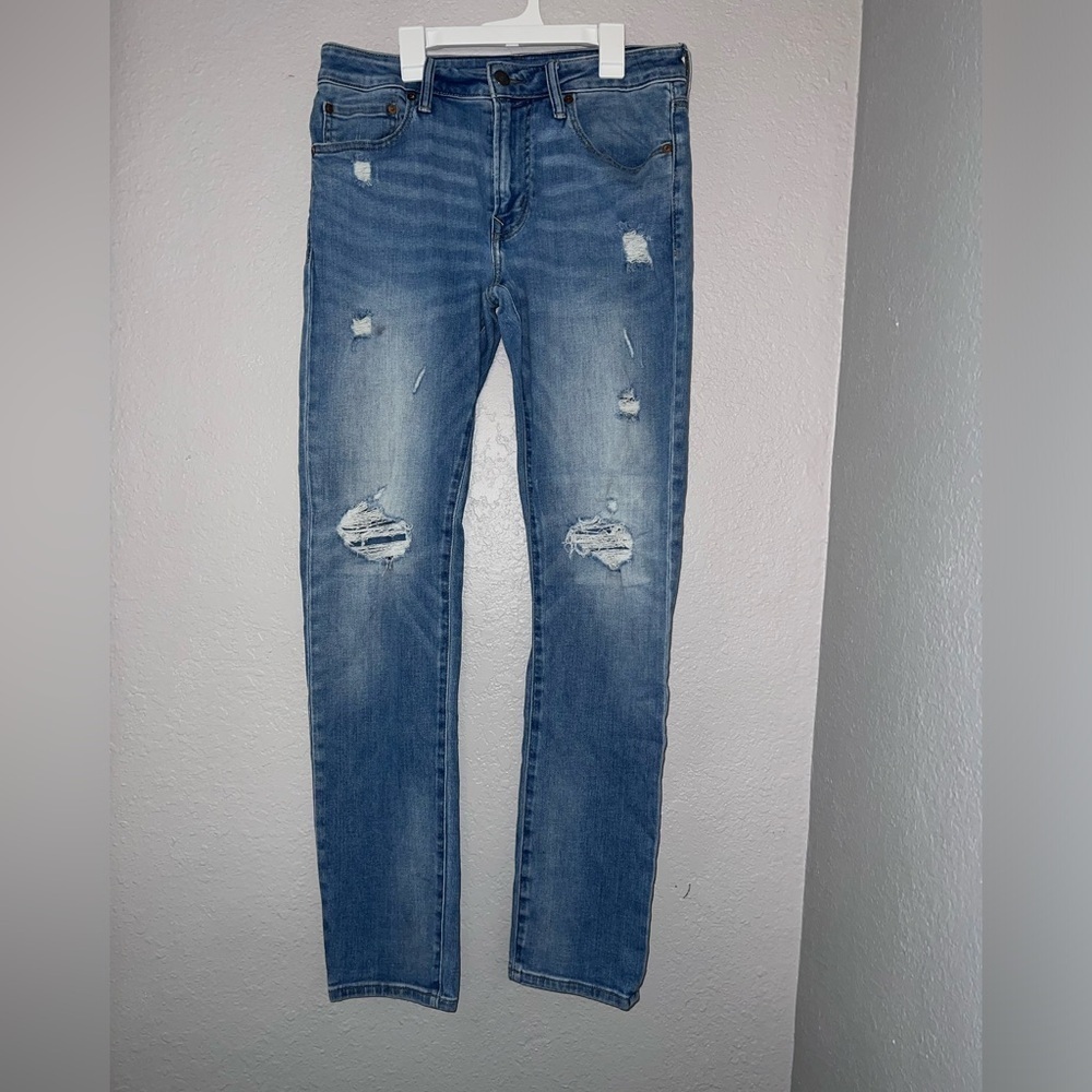 American Eagle Men Slim Distressed Jeans Light Wash